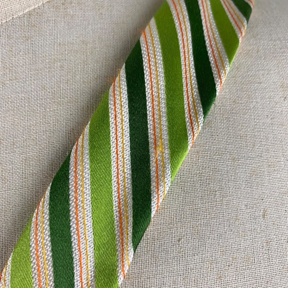J Crew Silk Fabric Belt M L Green Pink Diagonal Stripes D Ring Slide Excellent - Picture 6 of 11